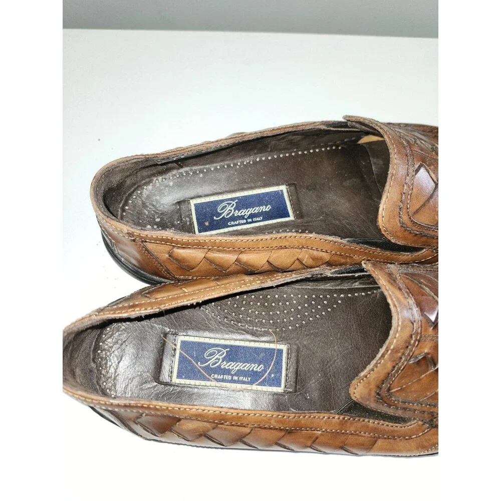 Bragano by Cole Hahn Made in Italy Brown Woven Leather Men's Size 8.5 Loafers